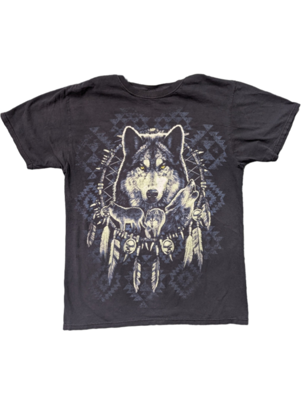 Vintage 90s Native Mystic Wolf Dreamcatcher T-Shirt Black M